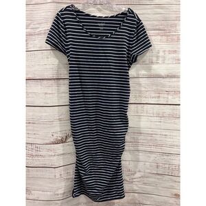 Isabel Maternity Ingrid & Isabel Navy Blue White Striped Ruched T-Shirt Dress M